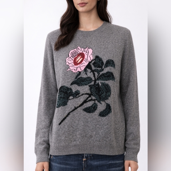 Valentino Sweaters - Gray Floral Valentino, Wool Cashmere Sweater, NWT, sizs XL